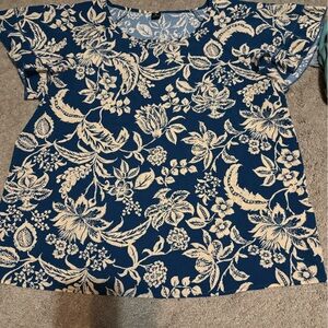 SHEIN Blue and Cream Floral Blouse